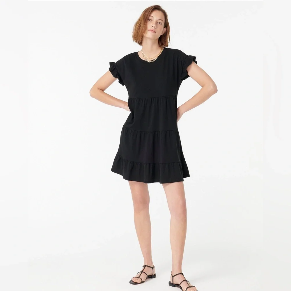 Tiered Black Jersey Dress Monogrammed “J”